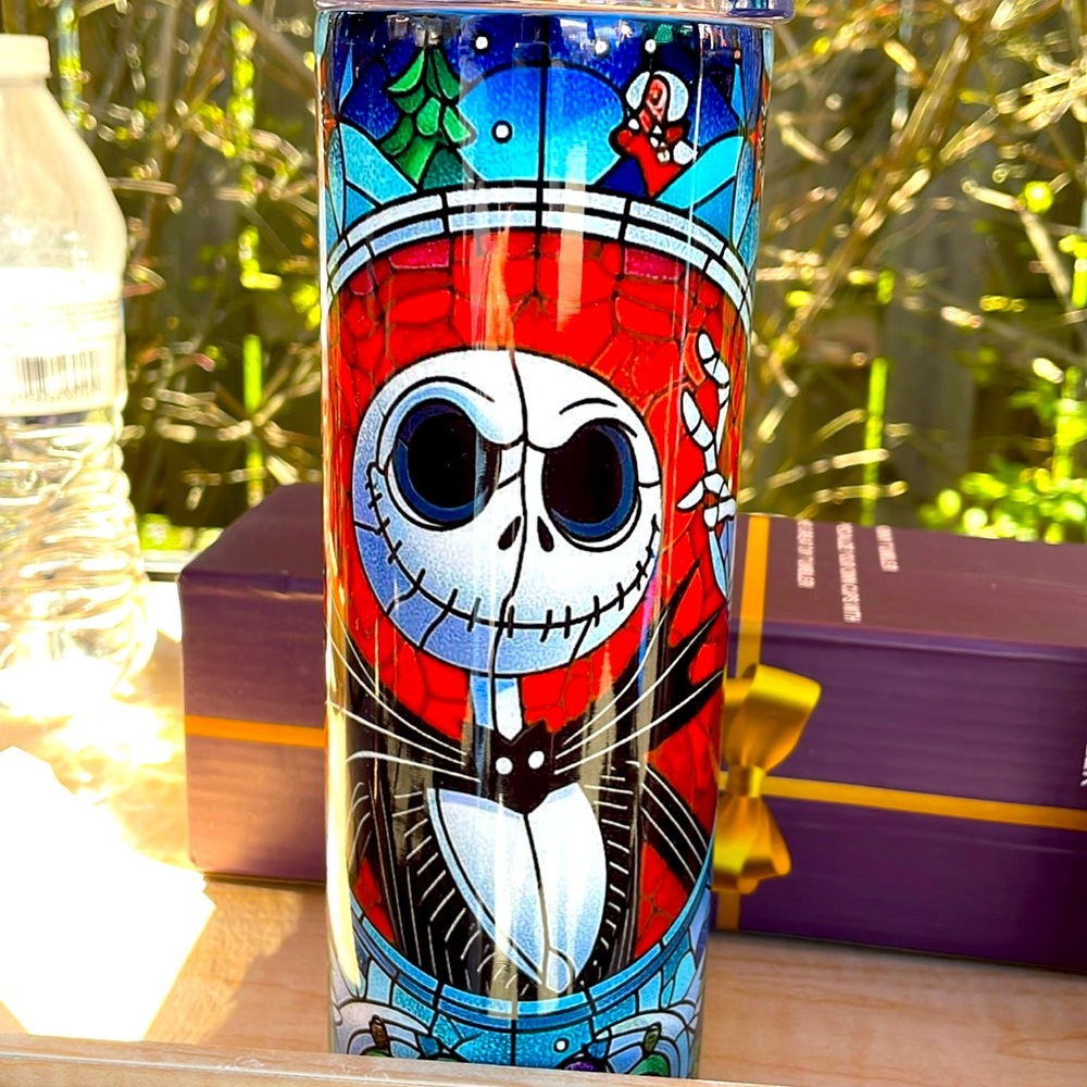Stainless steel Stain glass printed sublimated Tumblr with Jack Skellington